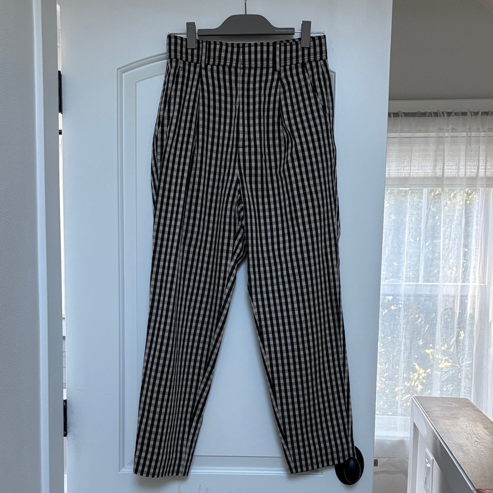 Everlane High Waisted Black and Tan Gingham Checkered Pleated Trouser Pants sz 4